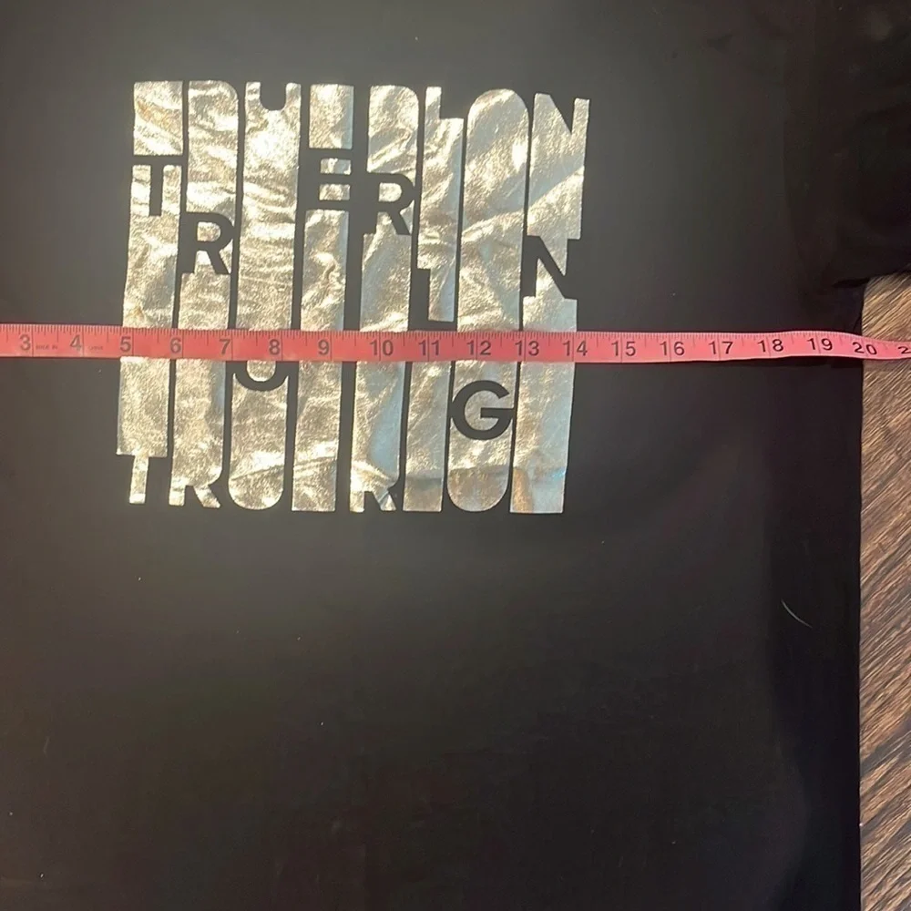 True Religion Black Metallic Foil Column Graphic Tee. Size Medium